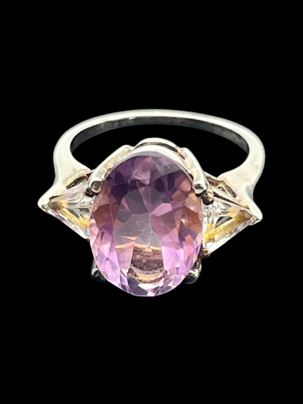 Sterling silver purple oval CZ large cocktail ring vintage size 7